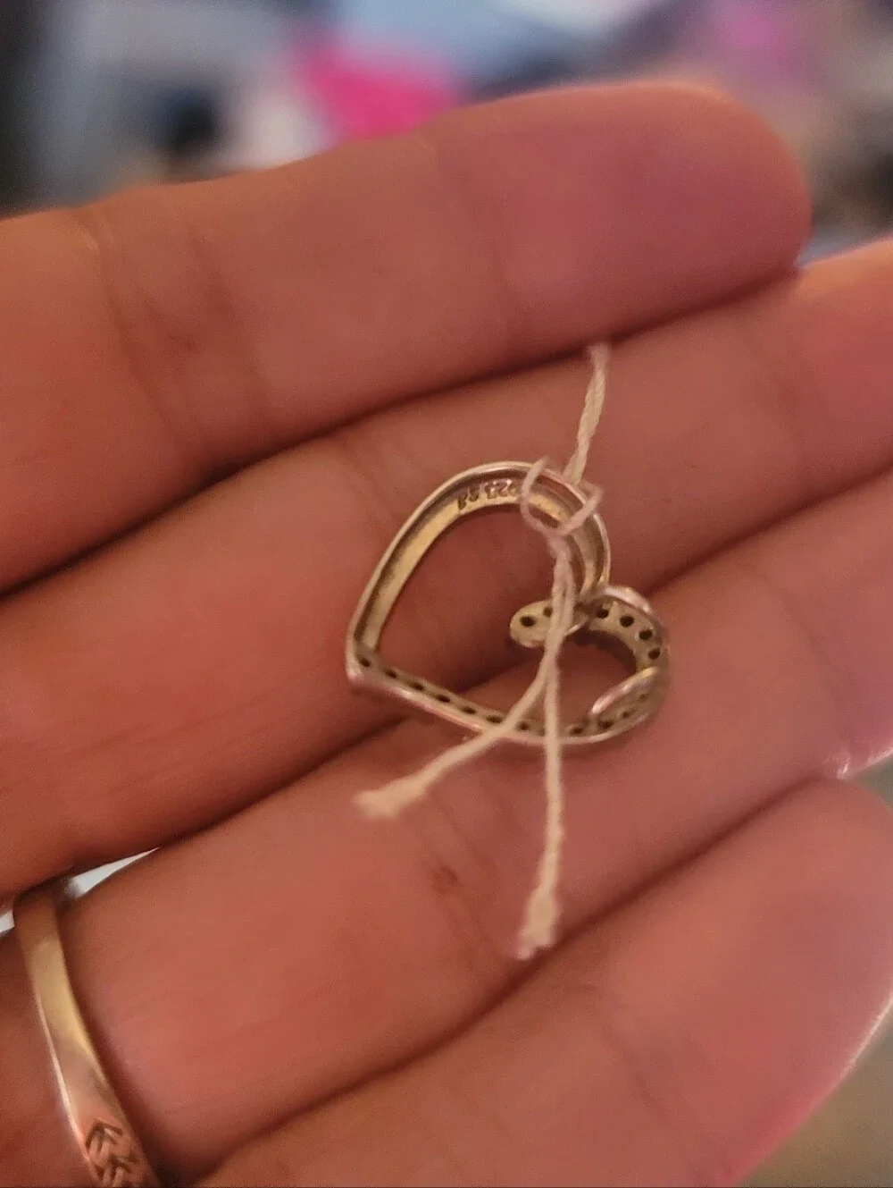 Real 925 Silver Diamond Heart Pendant Slant Double Loop Bail Charm